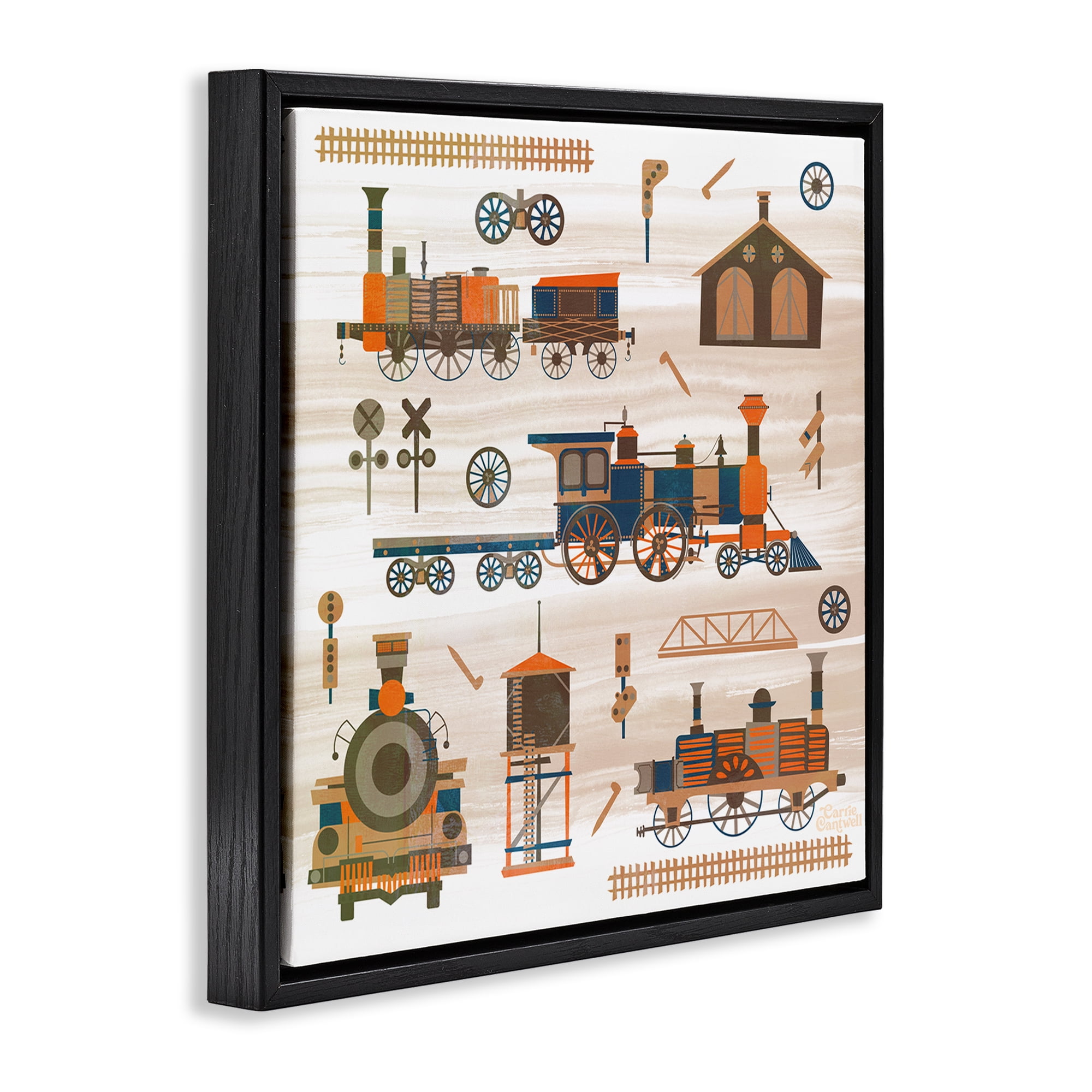 Stupell Industries Totally Trains Rustic Transportation Painting Black Floater Framed Canvas Art Print Wall Art, 25 x 25