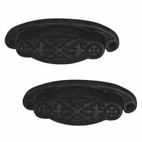 Black Floral Cabinet Drawer Cup Bin Pull Wrought Iron 3 3/4" W x 1 3/8" H Antique Kitchen Dresser Handles Rust Resistant Powder Coat Finish w/Hardware | Renovators Supply Pack of 2