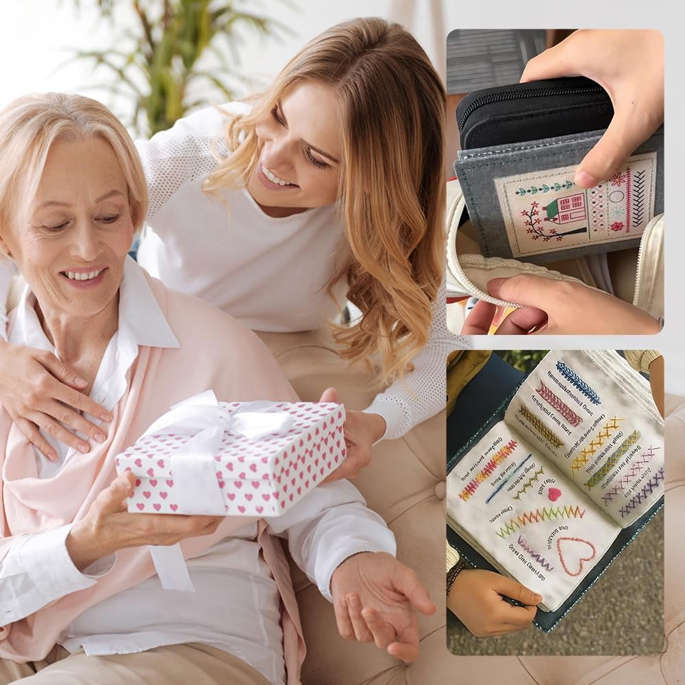 Saker Stitch Book Embroidery Kit: All-in-One Linen Embroidery Reference Guide with Multiple Sewing Tools, Floss, Needles & Scissors - Portable Gift