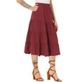 thumbnail image 4 of INSPIRE CHIC Women's Midi Skirts Solid Elastic Waist Flare A-Line Tiered Skirt with Pockets L Wine Red, 4 of 7