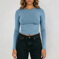 thumbnail image 2 of Bibifish Womens Cropped T-Shirt Long Sleeve Slim Fitted Tee Stretchy Soft Crew Neck Layering Top Fall Undershirt, 2 of 8