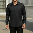 thumbnail image 2 of Mens Long Sleeve Black Shirts Button-up Stripe Shirt Casual Solid Dress Shirt Formal Business XL, 2 of 7