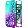 thumbnail image 6 of Nagebee Phone Case Compatible for iPhone SE, iPhone 5s, iPhone 5 with Tempered Glass Screen Protector, Sparkle Glitter Liquid Bling Diamond [Ring Holder & Wrist Strap] Women Girls Cute (Aqua/Purple), 6 of 6