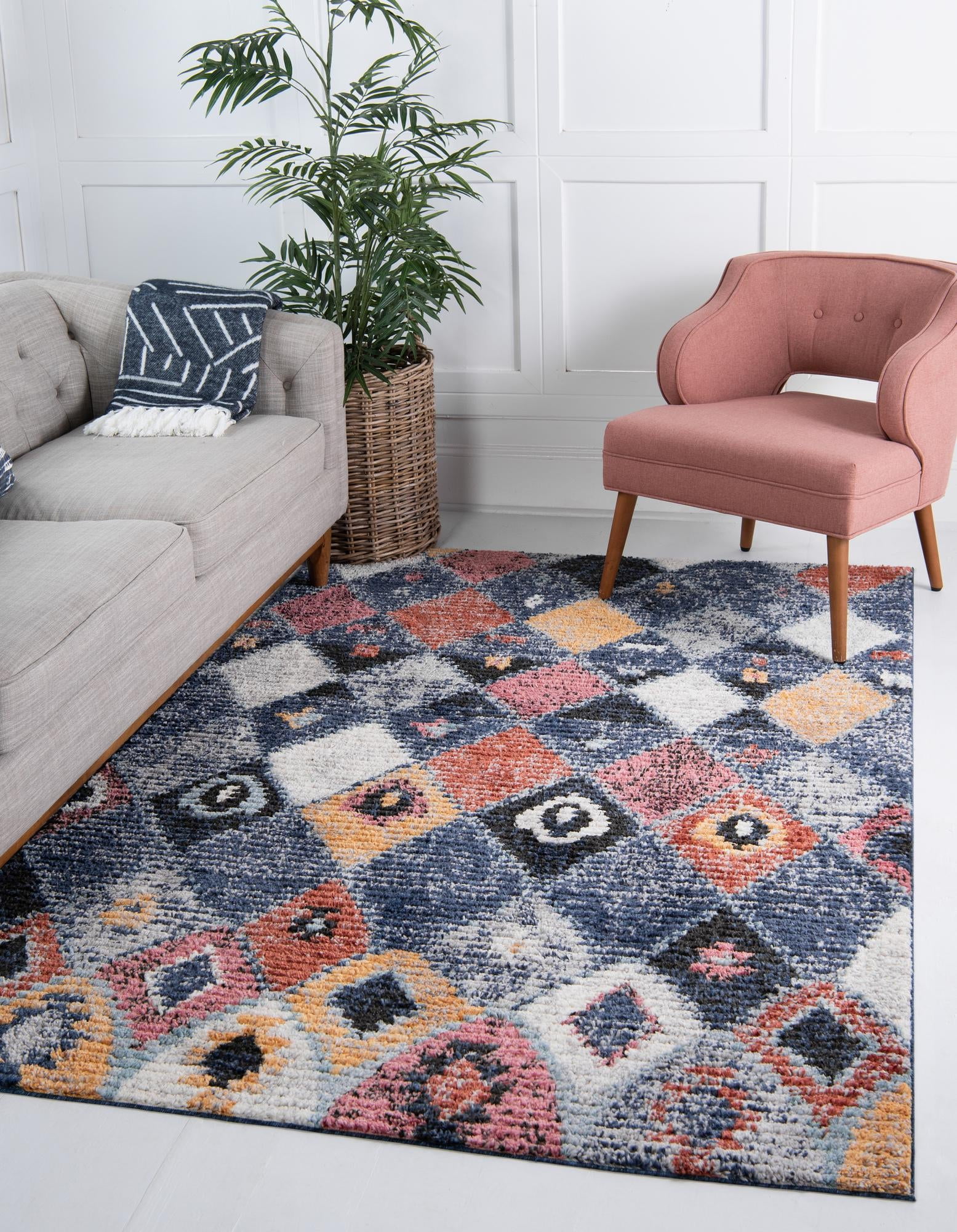 Morocco Collection Rug 4' x 6' Blue HighPile Rug Perfect