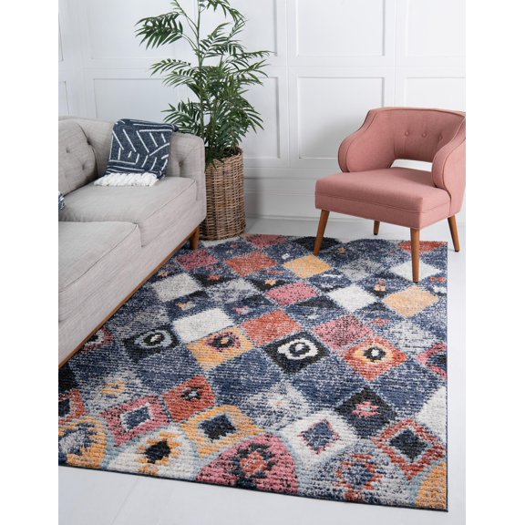 Rugs.com Morocco Collection Rug – 4' x 6' Blue High-Pile Rug Perfect For Living Rooms, Large Dining Rooms, Open Floorplans