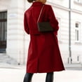 thumbnail image 4 of LEKODE Women's Fashion Notched Lapel Single Breasted Open Front Maxi Long Woolen Overcoat with Pockets Wine S, 4 of 7