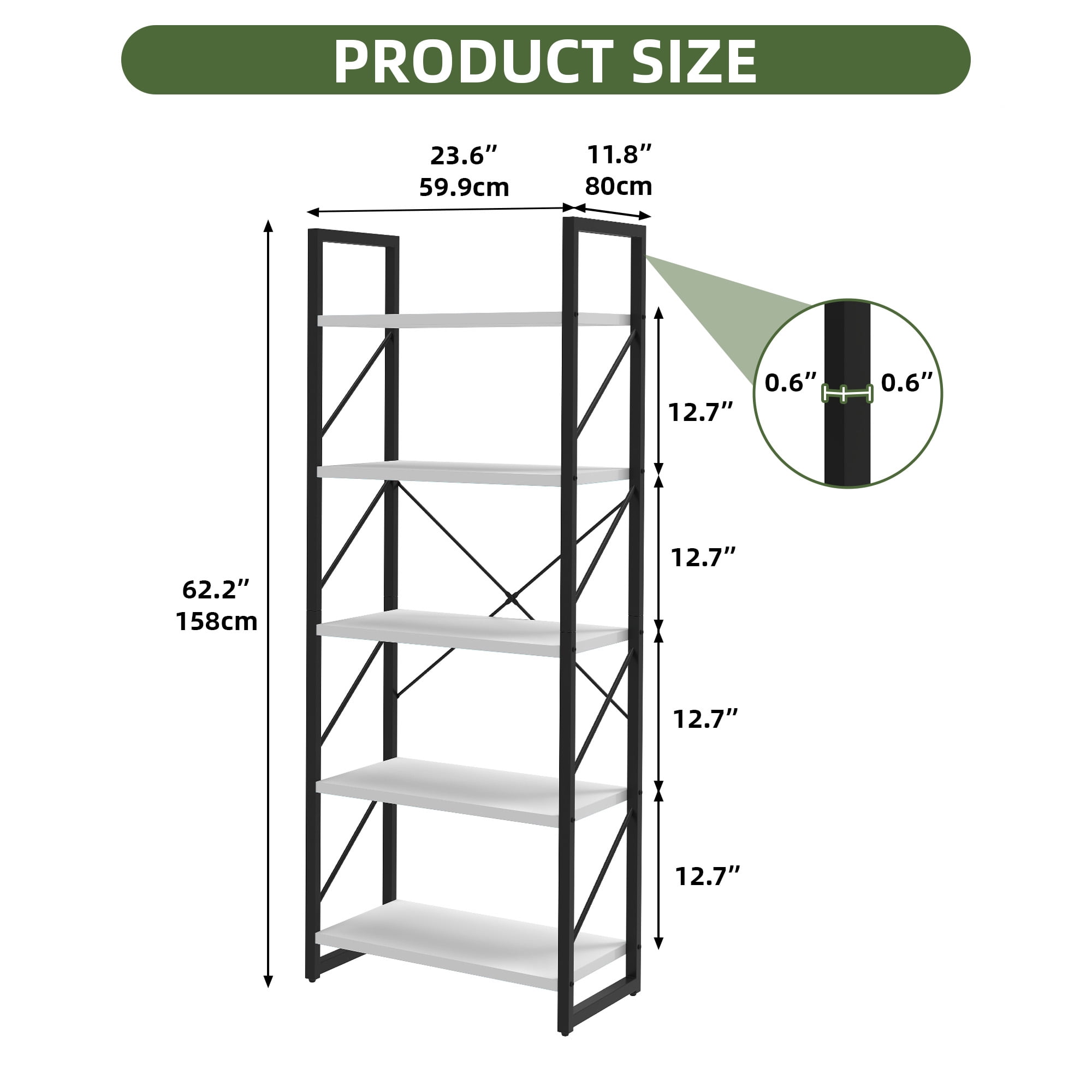 Uforic 5 Tier Bookshelf, Classically Home Office Bookcase Shelf Storage Organizer, Book Rack, White