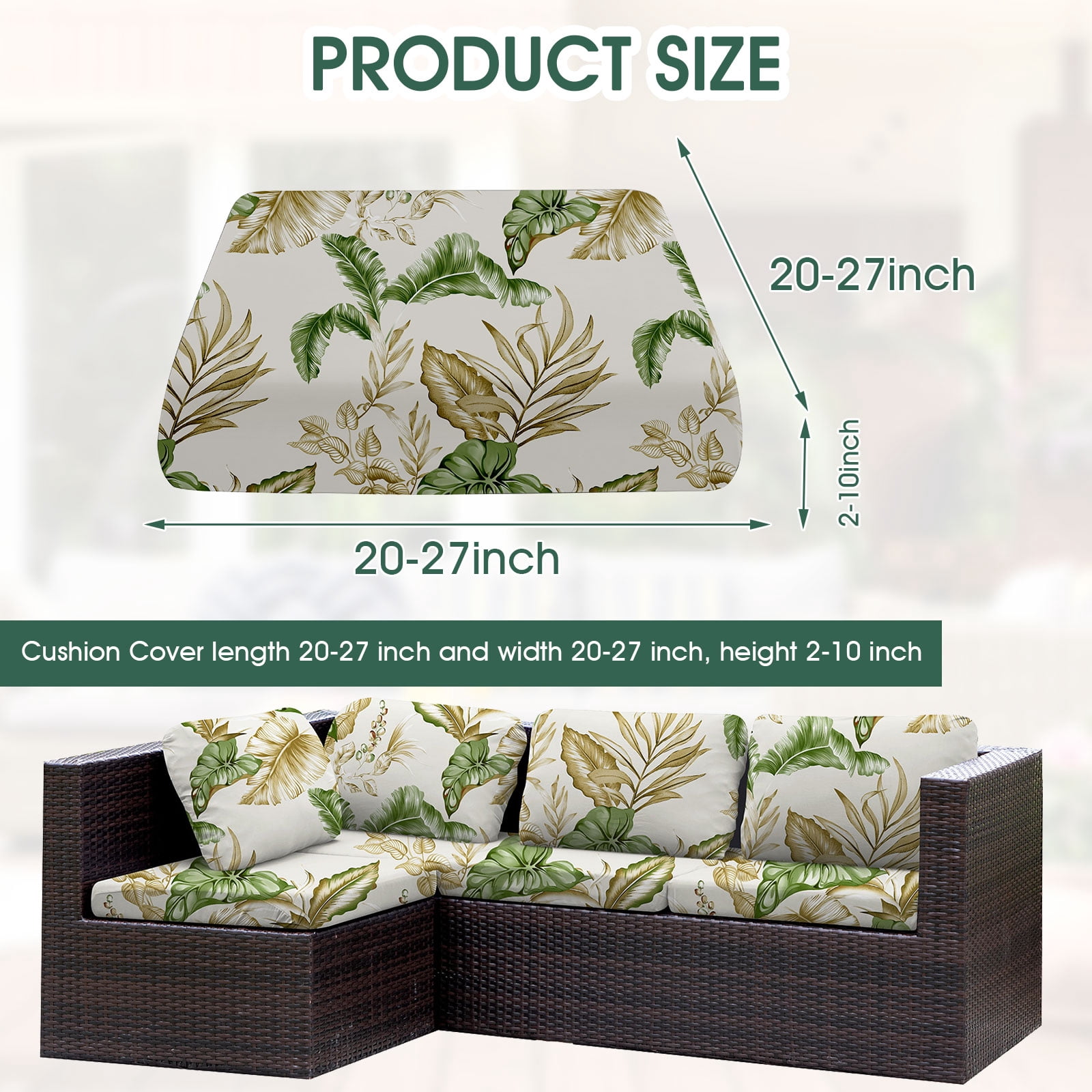 SHANNA 2 Pack Printed Patio Stretch Sofa Cushion Covers, Floral Pattern Outdoor Sofa Cushion Covers, Replacement Washable Couch Chair Cushion Covers Porch Patio Furniture Protector
