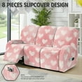 thumbnail image 2 of COEQINE Reclining Sofa Cover Universal 3 Seater Stretch Sofa Recliner Cover 8 Pieces Recliner Couch Slipcover Polyester Furniture Protector for Valentines Day Decor for Kids, Pets, Pink Heart, 2 of 8