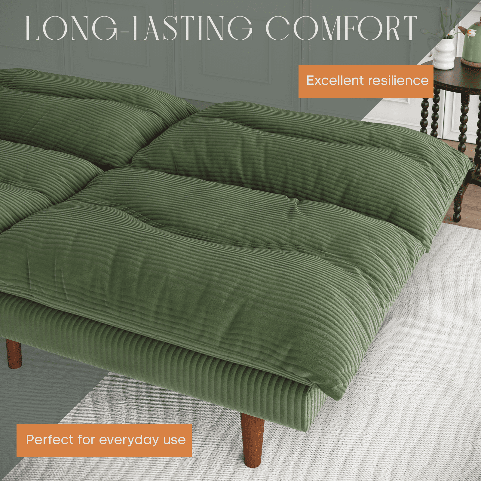 LLappuil 71" Corduroy Futon Convertible Sofa Bed, Loveseat Sleeper Sofa Couch for Living Room Apartment Green