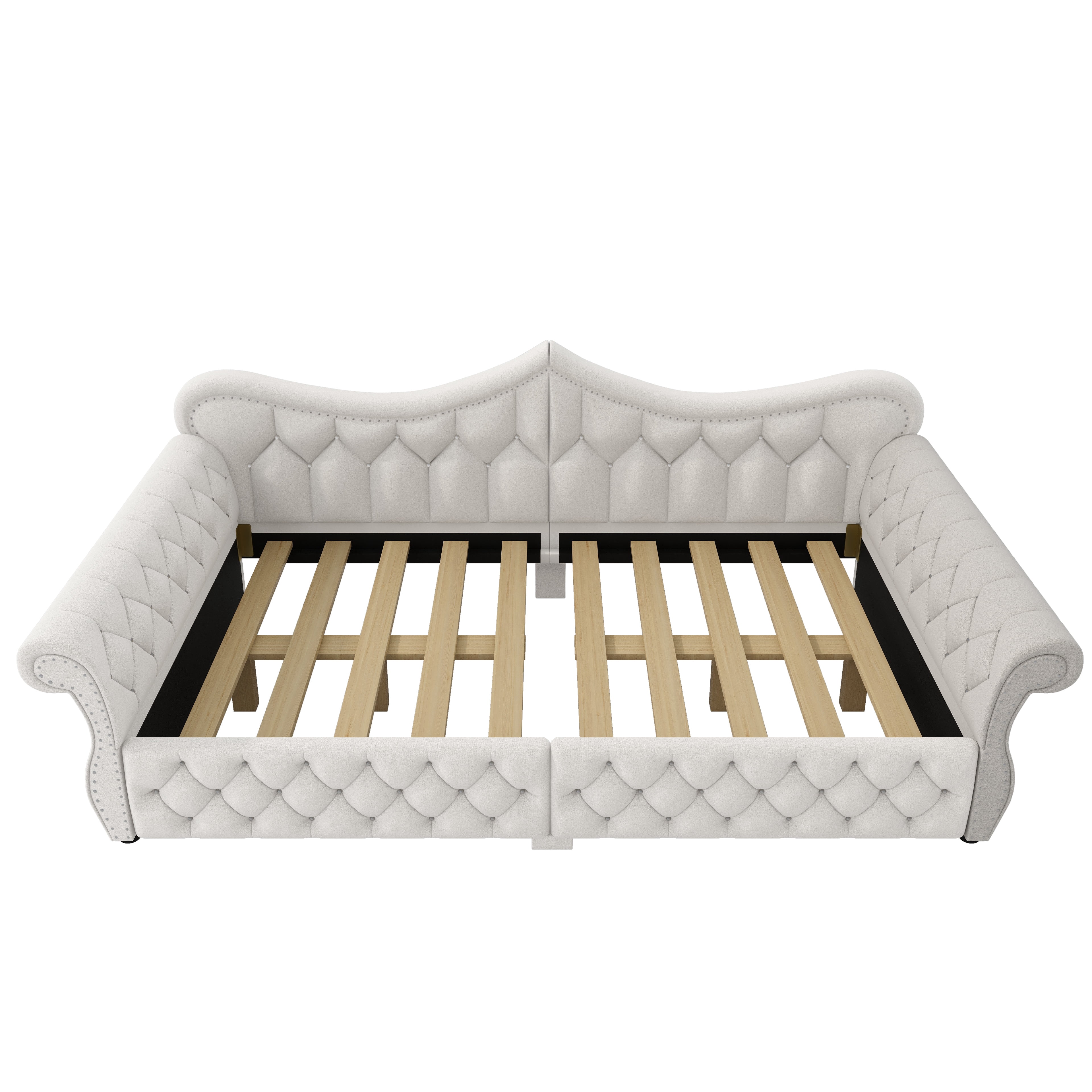 Euroco Upholstery Queen Size Daybed, Sofa Bed with LED Light, Beige