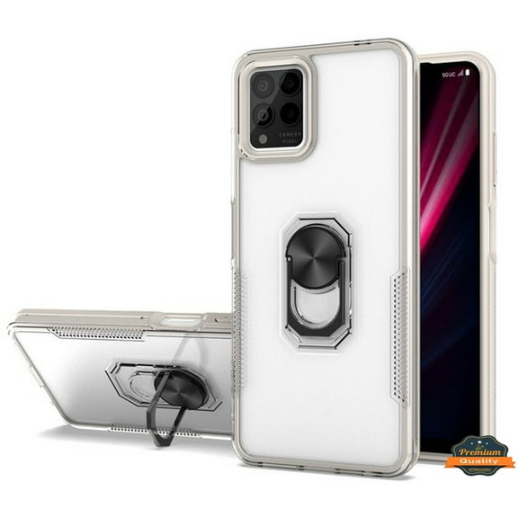 For Revvl 6X 5G (T-Mobile) Transparent Hybrid with Ring Stand (works with Car Mount) Detachable Frame Bumper Phone Case Cover by Xpression - Clear   White