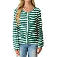 thumbnail image 4 of JWD Women's cardigan long sleeved button knit stripe with pocket Dark Green Stripe 2XL, 4 of 5