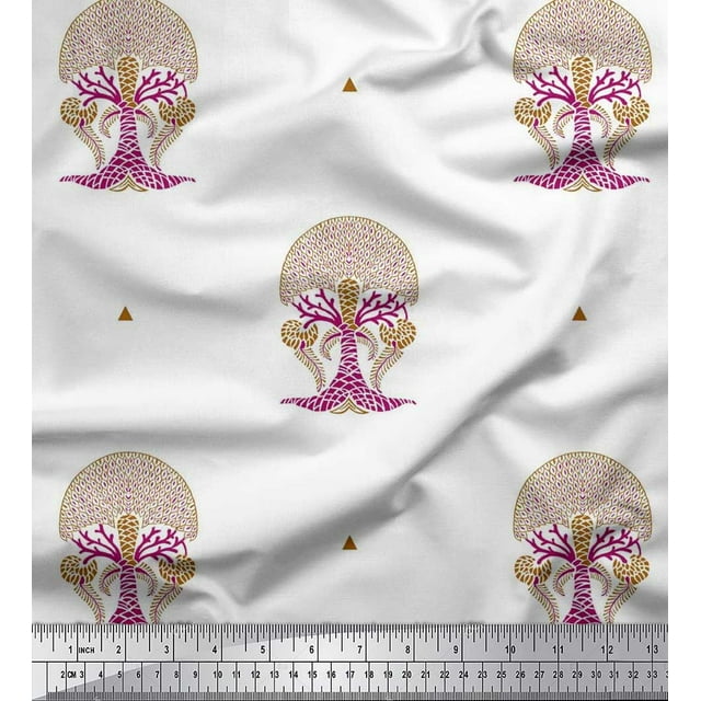 Soimoi Polyester Crepe Fabric Tree Block Fabric Prints by Yard 52 Inch Wide