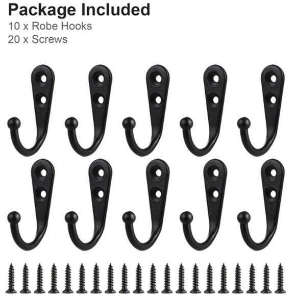 LQXZWJY 10 Pack Coat Hooks Wall Hooks for Hanging, Heavy Duty Metal Hook Wall Mounted for Living Room, Bathroom, Kitchen, Bedroom for Coat, Bag, Scarf, Towel, Hat, Key, Cup (Black)