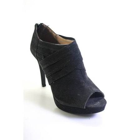 

Pre-owned|Report Womens Lorella Suede Back Zip Peep Toe Ankle Booties Black 7.5