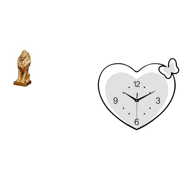Figura artística de león majestuoso con reloj acrílico en forma de corazón. Adorno de mesa decorativo y creativo para oficina, hogar, estudio o cafete