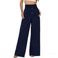 thumbnail image 6 of Hurxie Plus Size Pants for Women Drawstring Waist Wide Leg Palazzo Beach Pants with Pockets Navy,2XL, 6 of 6