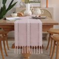thumbnail image 1 of XINQIHANG Farmhouse Table Runner Rustic Style 13\u201c x 48\u201d, Braided Striped Linen Rustic Table Runner 48 Inches Long with Tassels for Dining Room Kitchen Reading Dresser Décor,Pink, 1 of 6