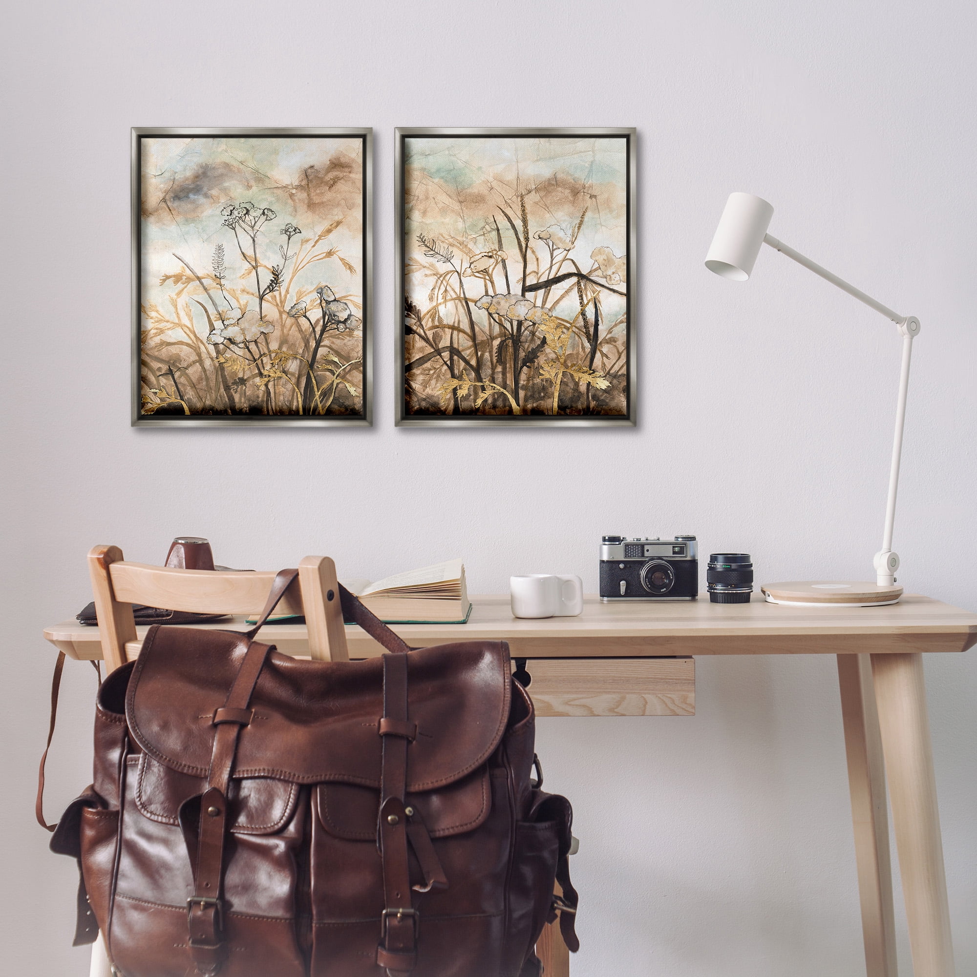 Stupell Industries Abstract Nature Outlines Landscape Painting Gray Floater Framed Canvas Art Print Wall Art, 17 x 21, Set of 2