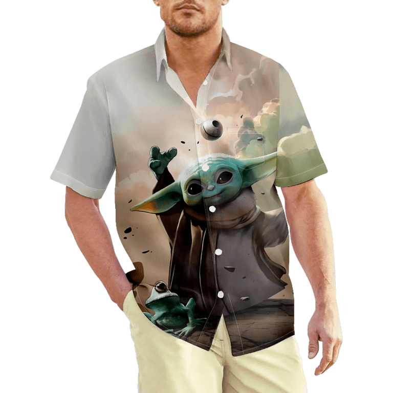 Mens Hawaiian Top Baby Yoda Luxury Button Down Bowling Shirt for