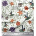 thumbnail image 1 of Soimoi White Poly Georgette Fabric Flying Bird & Floral Print Sewing Fabric BTY 52 Inch Wide, 1 of 3