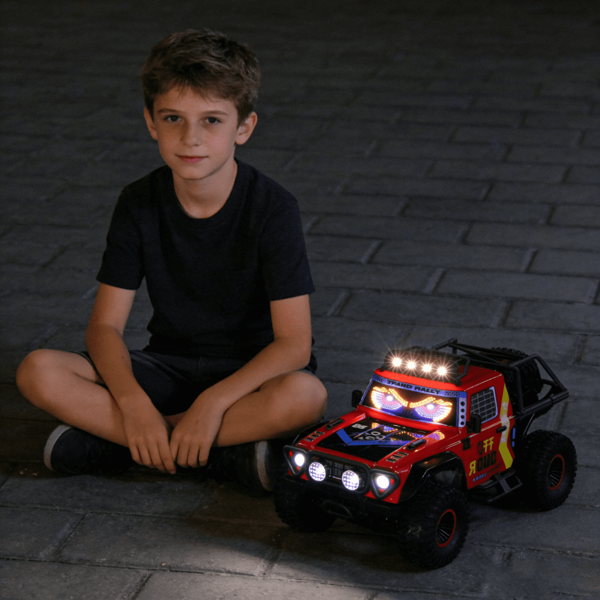 HNH 1:10 Big Remote Control Car for Kids, 4WD Off Road Rc Car Monster Truck with LED Light, Music, 25KM/H, 2 Batteries