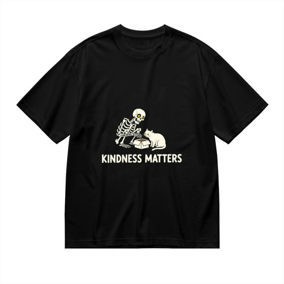 T Shirt for Men, Kindness Matters, Skull Feeding Cat Print, Vintage Graphic Tees Men, 23931439,S