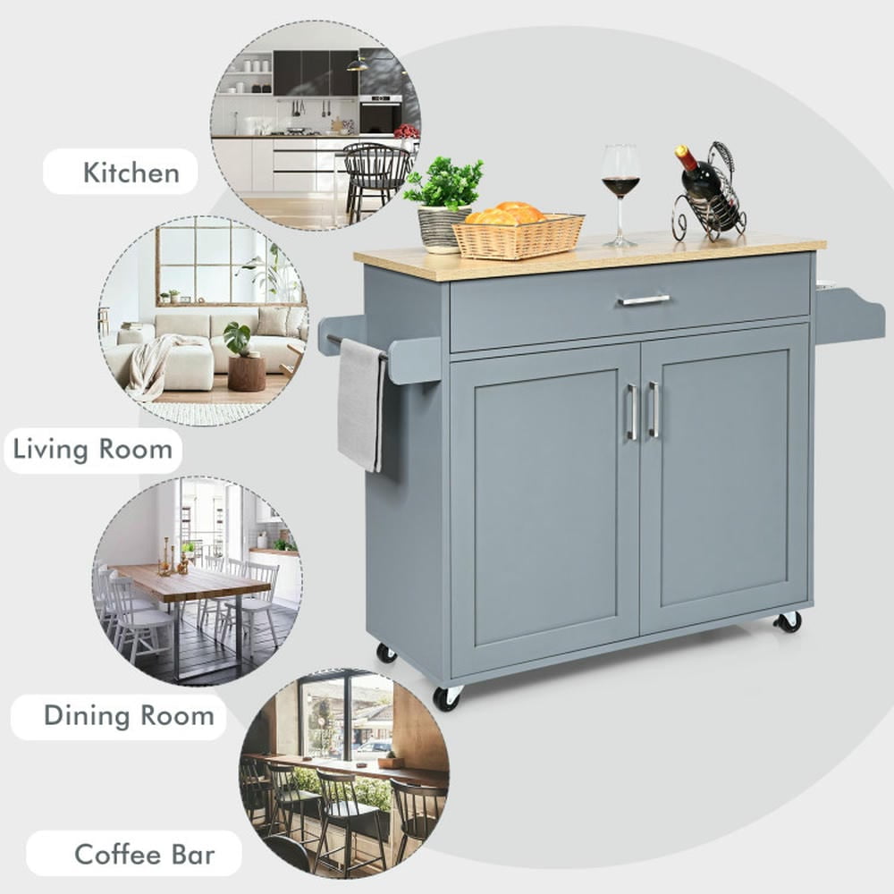 Topcobe Rolling Kitchen Island Cart with Towel and Spice Rack, Portable Kitchen Island, Kitchen Carts on Wheels with Storage, Gray