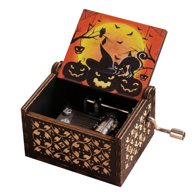 Caja Música Tallada Retro Con Manivela Del para Halloween