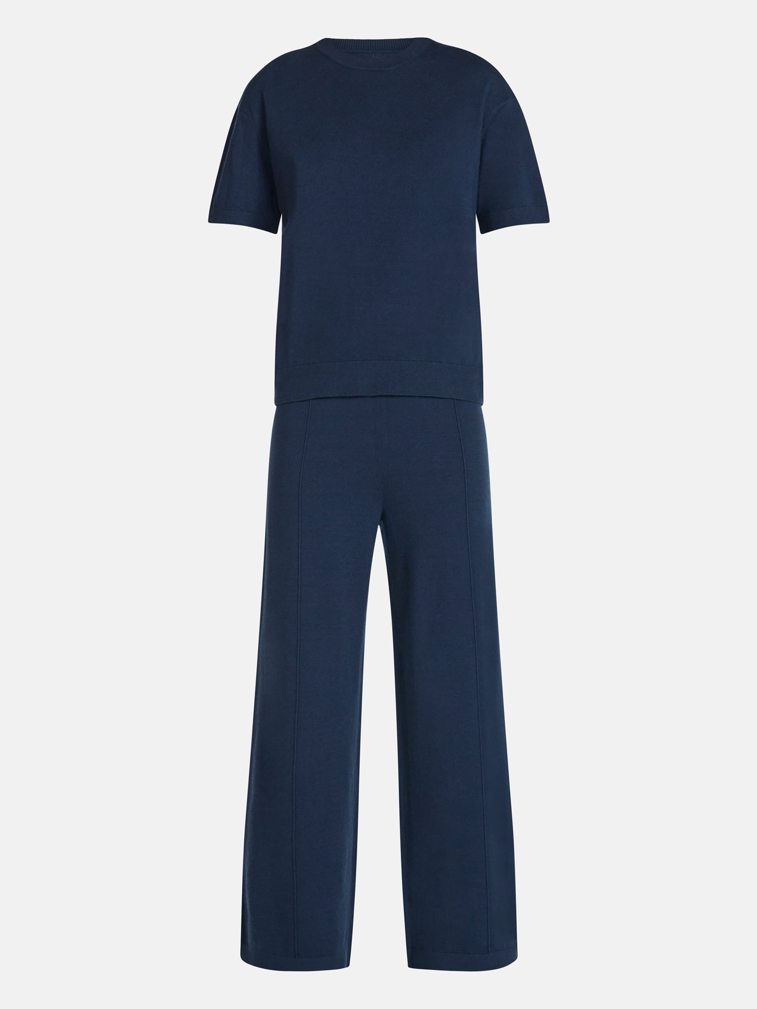 Time and Tru Women's Jersey Short Sleeve Top and Sweater Pants Set, 2-Piece, Sizes XS-3XL