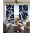 thumbnail image 4 of Blackout Curtains for Bedroom, Blue Palm Leaves Room Darkening Window Drapes for Living Room, Farmhouse Summer Beige Tropical Plants Thermal Insulated Grommet Curtains, 42x45 inch, 2 Panels, 4 of 9