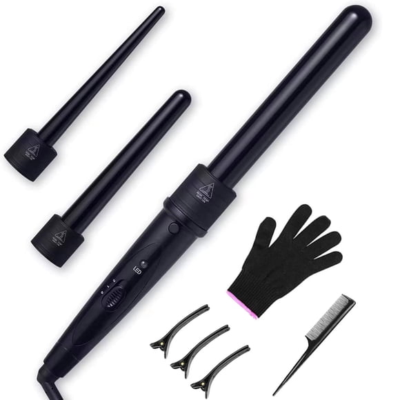 Rizador de Cabello, 3 en 1 Pinzas Rizadoras con Guantes, Rizador de Pelo de Cerámica Ajustable con Peines y Clips Juego de varillas de rizador de pelo con LED de Temperatura Ajustable para