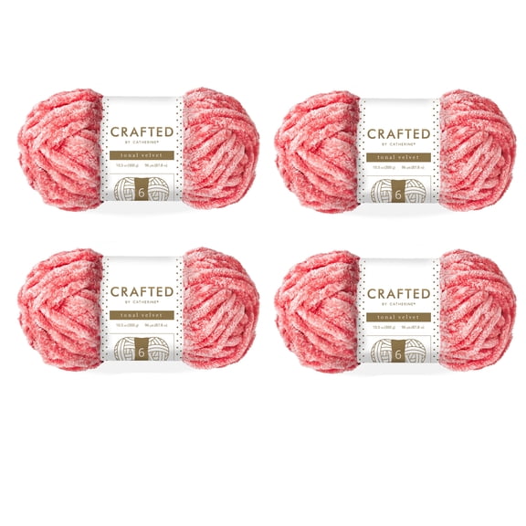 Crafted By Catherine Tonal Velvet Yarn - 4 Pack (300 g / 10.5 oz, 96 Yards Each Skein), Pink, Gauge 6 Super Bulky