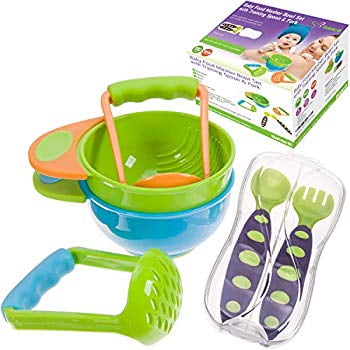 Mash & Serve Baby Bowl Set to Make Baby Food BPA Free with Toddler Training Spoon and Fork with Travel Case Great Baby Shower