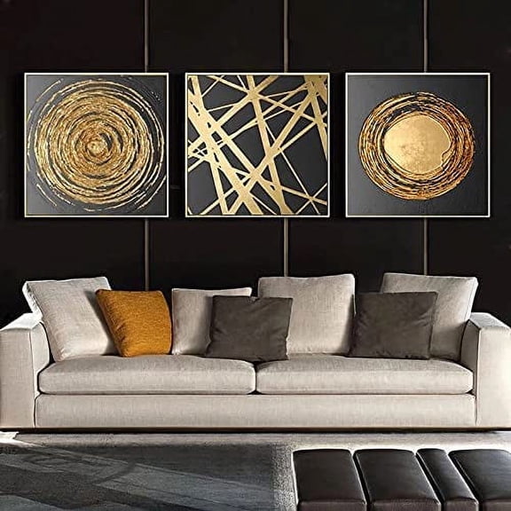 Luxury Wall Art Nordic Abstract Golden Texture Wall Art Canvas Framed Retro Minimalist Pictures Artwork 3 Pieces Home Decoration for Living Room