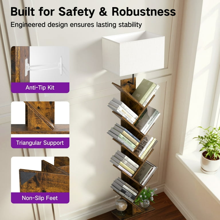 OUTONLIFE Floor Lamp with 9-Tier Bookshelf, Brown photo 6