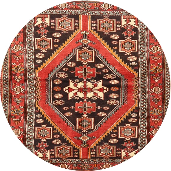 Ahgly Company Indoor Round Traditional Red Persian Area Rugs, 4' Round