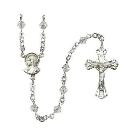 Swarovski Crystal Crucifix - Sterling Silver Rosary 5mm Crystal Swarovski Rundell-Shaped beads Crucifix sz 1 1/4 x 3/4. Madonna medal charm
