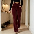 thumbnail image 5 of LIaqionyy Women's Flare Yoga Pants Stretch Casual Ribbed High Waist Leggings Solid Color Bootcut Bottom Pant with Pockets, 5 of 6