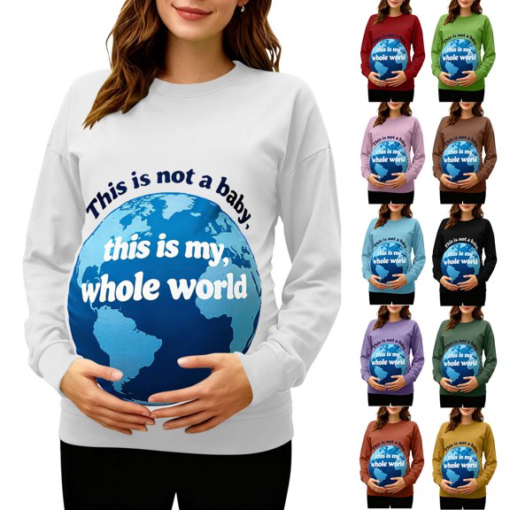 Hxshgdsn Womens Maternity Clothes Long Sleeves Crew Neck Pregnancy Sweatshirts Funny Tops With Graphic Printed Yellow Xl