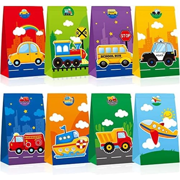 32 Pieces Mini Transportation Goodie Bags Birthday Party Supplies Cars Goodie Bags Transportation Party Favor Bag Cars Theme Decorations for Kids Birthday Baby Shower Supplies