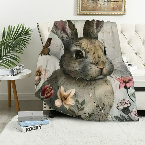 Shiartex Cute Rabbit Blanket Bunny Stuff Throw Blanket Gifts for Women Girls Super Soft Cozy Animal Bedding Decor Blanket for Baby Kids Adults Bed  40x50in