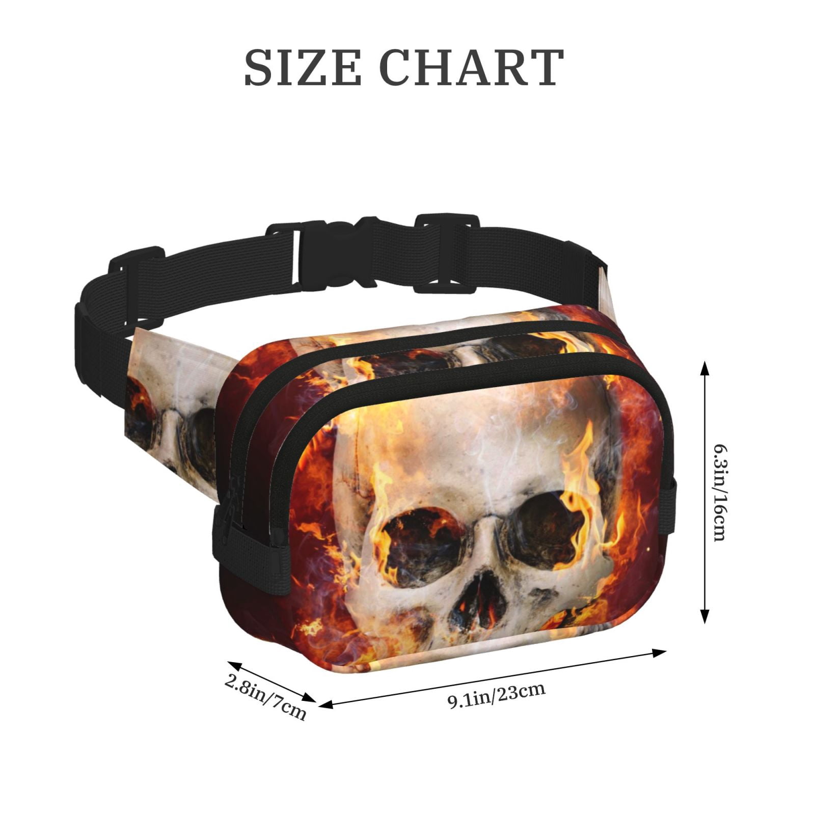 Picia Satanic Skull Print Square Double-Layer Waist Bag Mini Adjustable Waist Belt Bag Exercise Running Travel Hiking