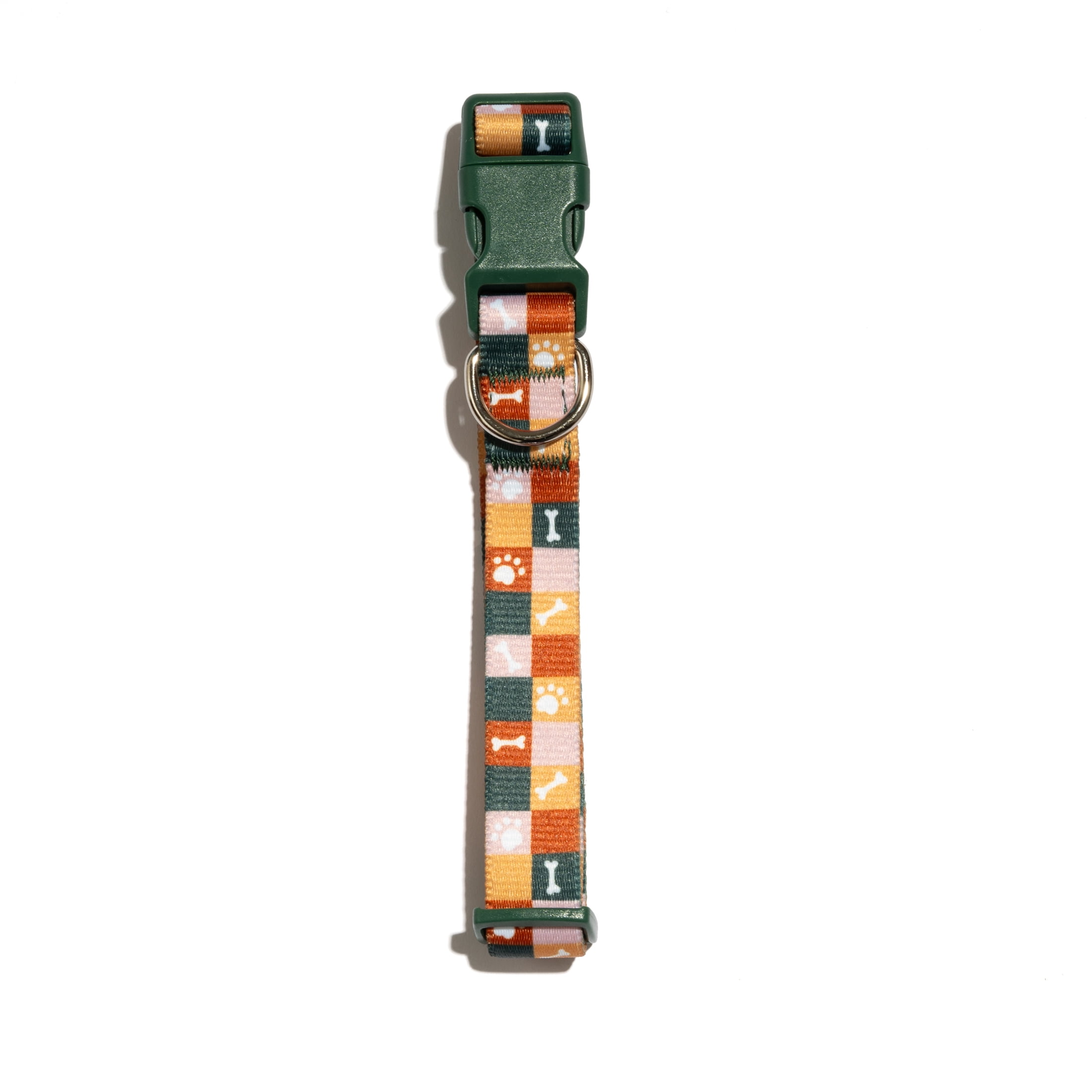 Vibrant Life Adjustable Fashion Dog Collar, Multicolor Bone and Paw Grid, Medium
