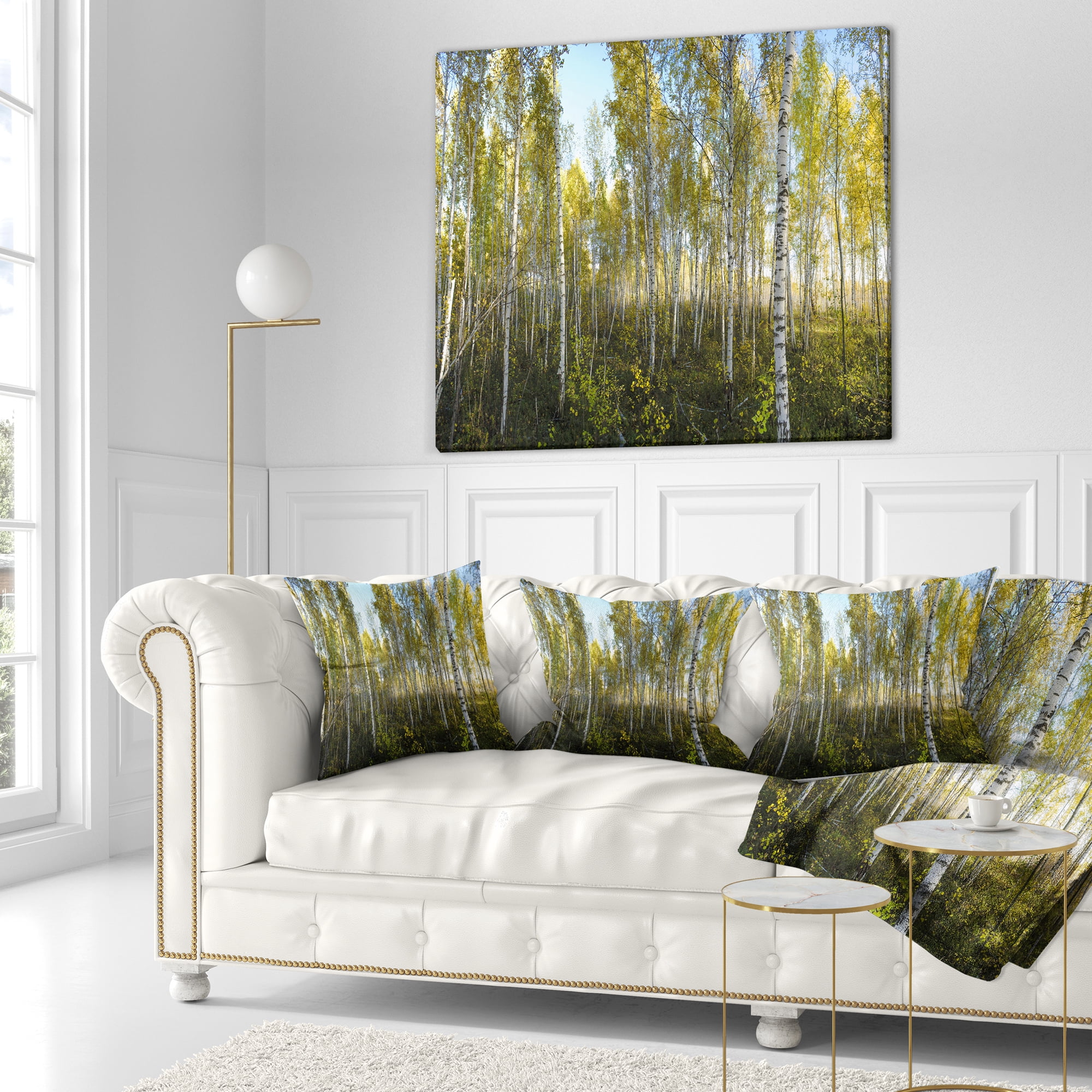 Designart Green Autumn Trees - Landscape Photography Throw Pillow - 16x16