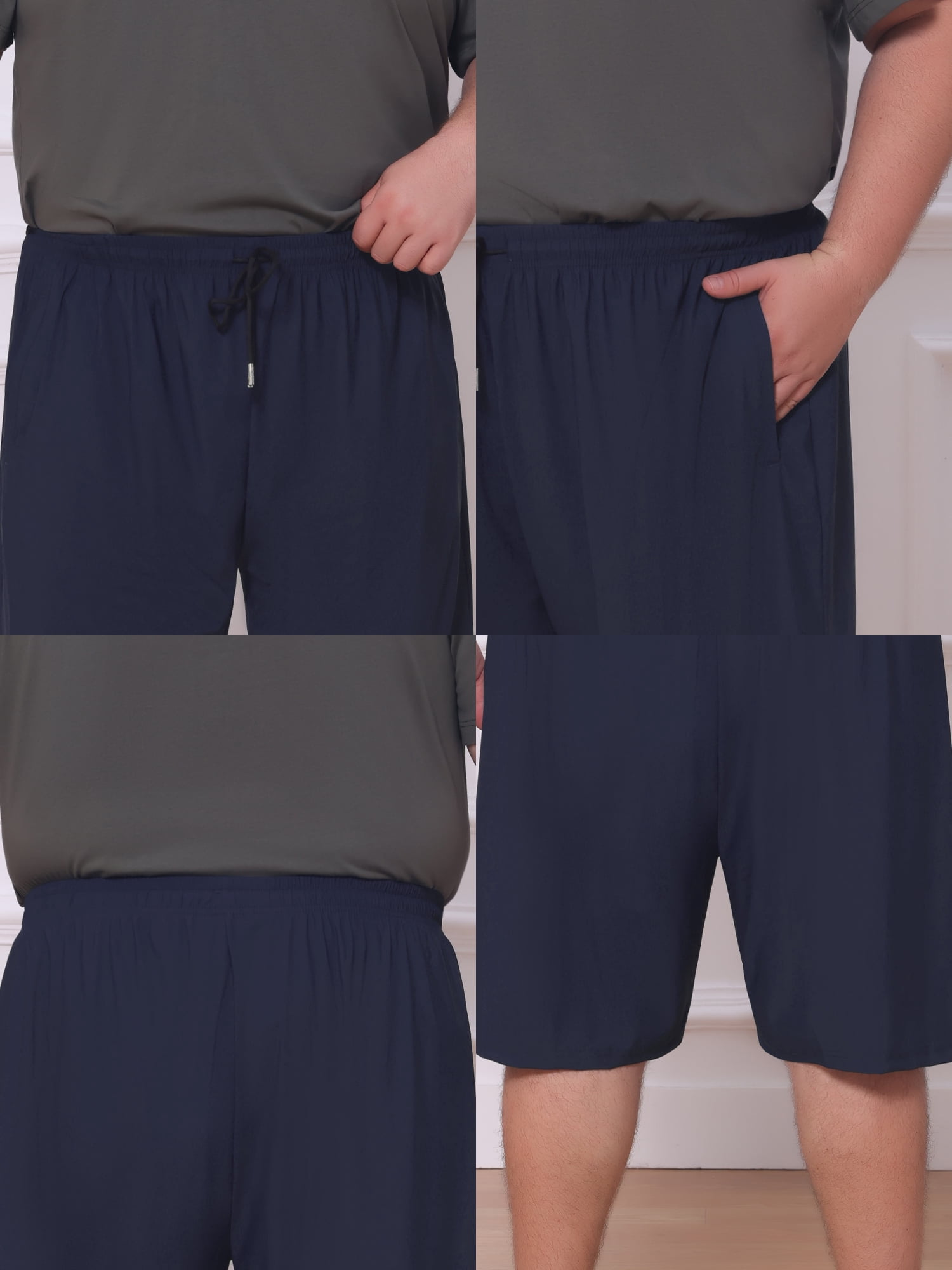 DARING DIVA Men's Zipper Pockets Above Knee Drawstring Waist Sport Shorts XL Navy Blue