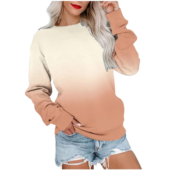 hoksml Women's Crew Neck Long Sleeve Sweatshirt Ombre Gradient Print Casual Pullover Top for Everyday Wear