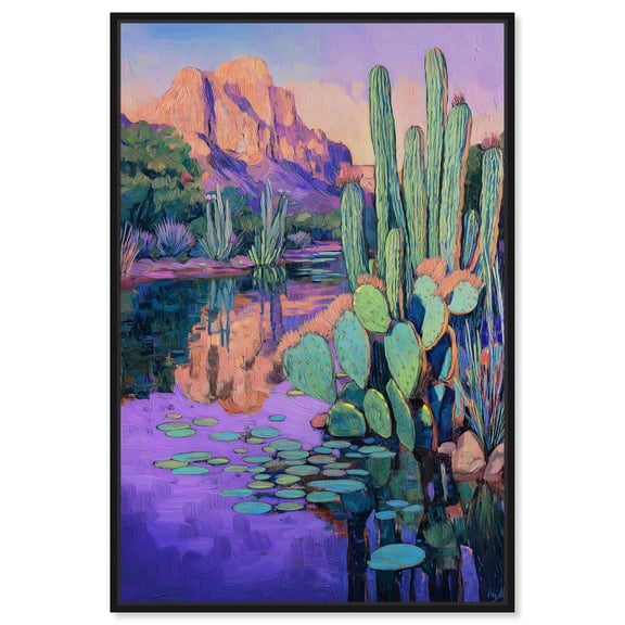 Art Remedy Colorful Prints Canvas, 10" x 15", Black Frame, Cactus and Water Lilies