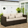 thumbnail image 4 of Outdoor Sofa 3-Seat Patio Wicker Couch with No-Slip Cushioned Furniture Cover, Khaki, 4 of 7